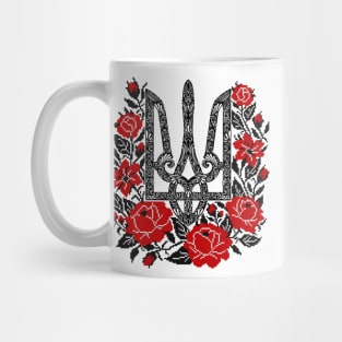 Ornate Ukrainian Trident with Floral Wreath Mug